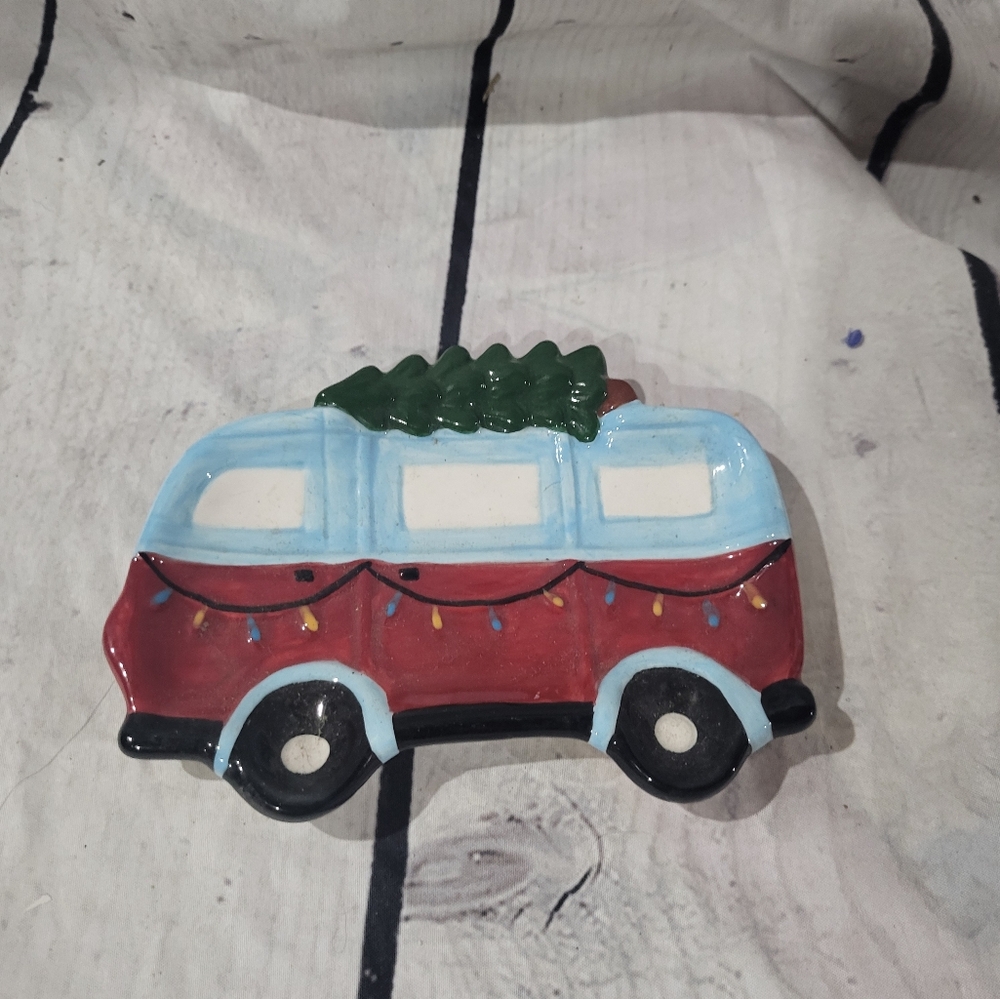 Festive Red Ceramic Van Soap Dish Decor